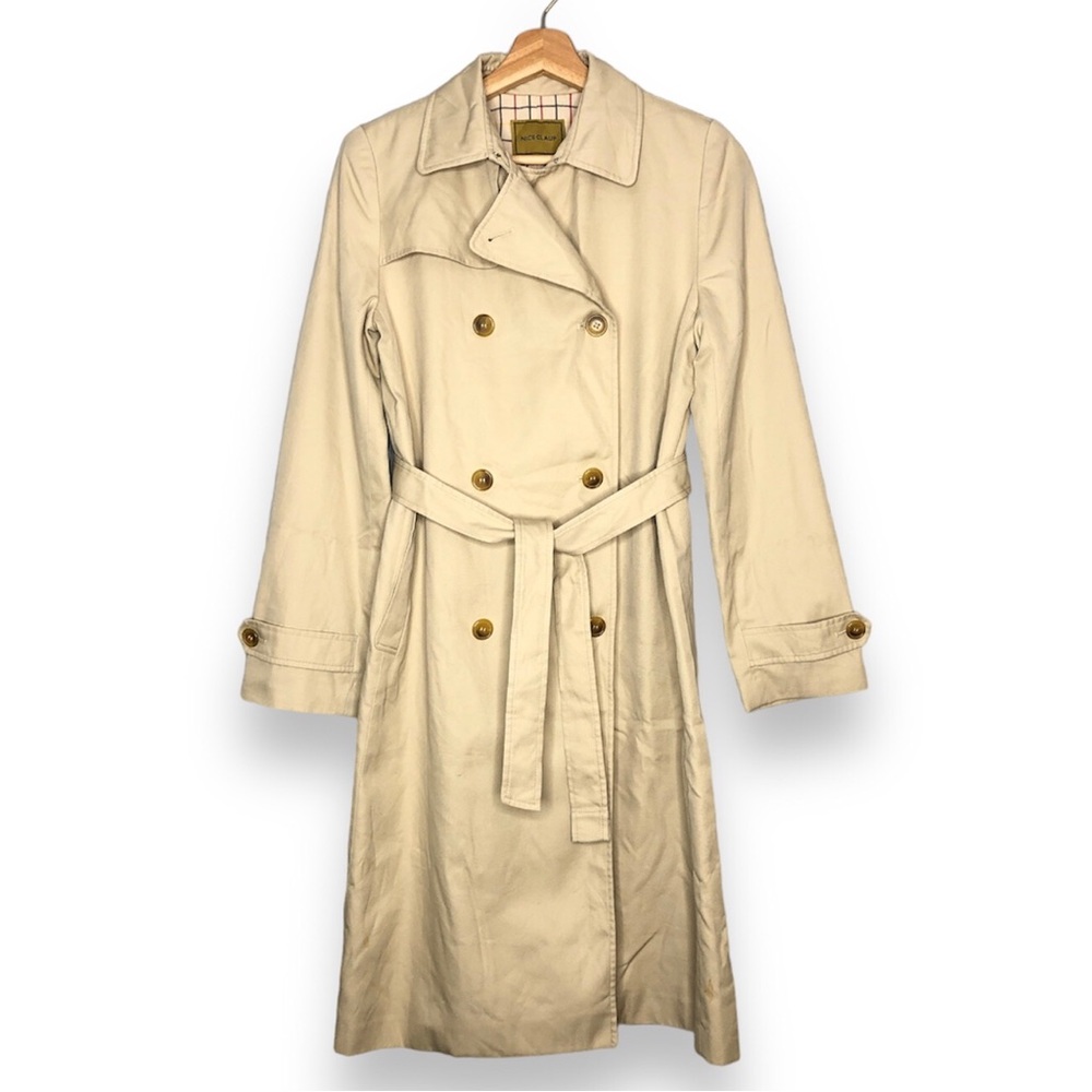 Nice Claup Women's Trench Coat XS Beige Double Breasted Belt Winter Fall Jacket